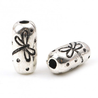 *10* 15x7mm Antique Silver Dragonfly Cylinder Beads