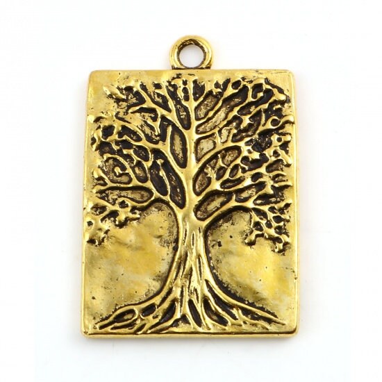 Tree Of Life Pendant - Gold Pendants - Metal Pendants - Tree of Life Charm - Gold Charms - 32x22mm - 5pcs - (B711)