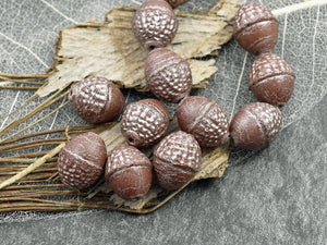 Czech Glass Beads - Acorn Beads - Picasso Beads - Fall Beads - Beads for Jewelry - 10x12mm - 8pcs - (335)