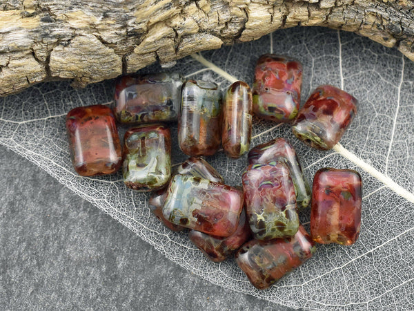 Picasso Beads - Czech Glass Beads - Rectangle Beads - Chiclet Beads - 12x8mm - 25pcs - (2564)