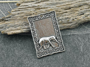 Elephant Pendant - Amulet Pendant - Metal Pendant - Silver Pendant - Flower Charms - 32x22mm - 10pcs - (B296)