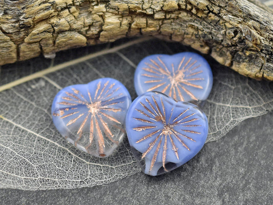 Heart Beads - Czech Glass Beads - Focal Beads - Heart Pendant - Heart Charms - 18mm - 4pcs - (2585)