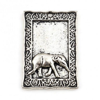 Elephant Pendant - Amulet Pendant - Metal Pendant - Silver Pendant - Flower Charms - 32x22mm - 10pcs - (B296)