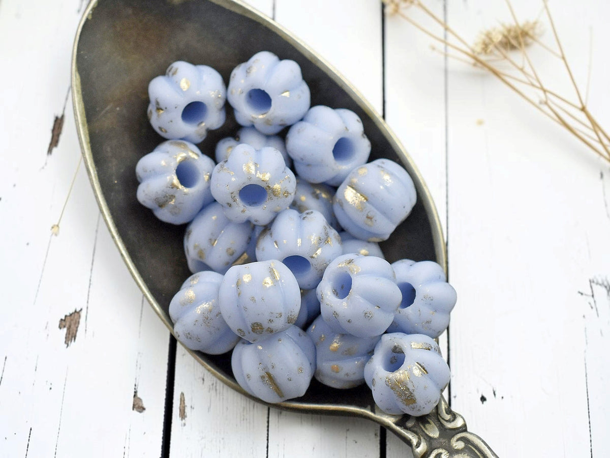 Gold Washed Matte Periwinkle Large Hole Melon Beads -- Choose Your Size