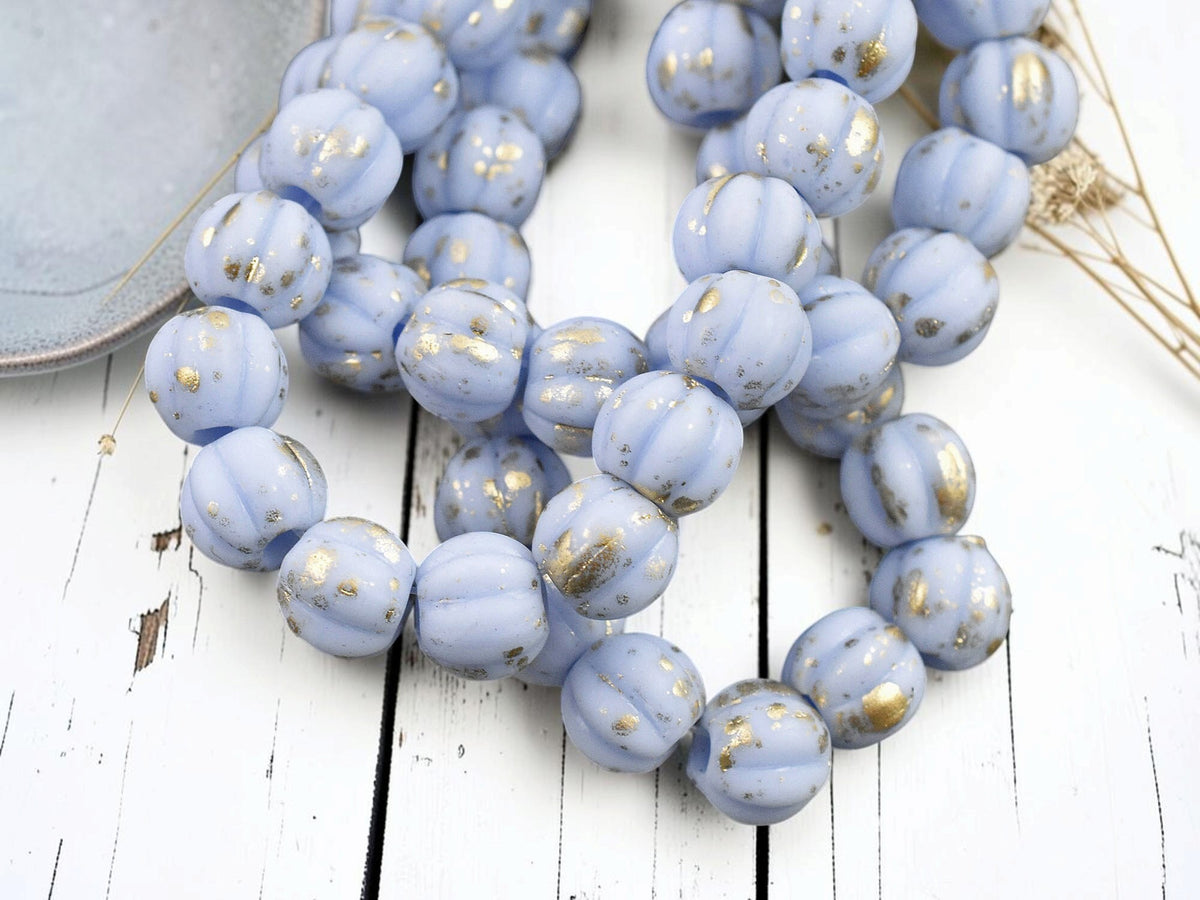 Gold Washed Matte Periwinkle Large Hole Melon Beads -- Choose Your Size