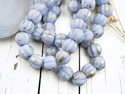 Gold Washed Matte Periwinkle Large Hole Melon Beads -- Choose Your Size