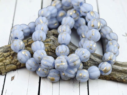 Gold Washed Matte Periwinkle Large Hole Melon Beads -- Choose Your Size