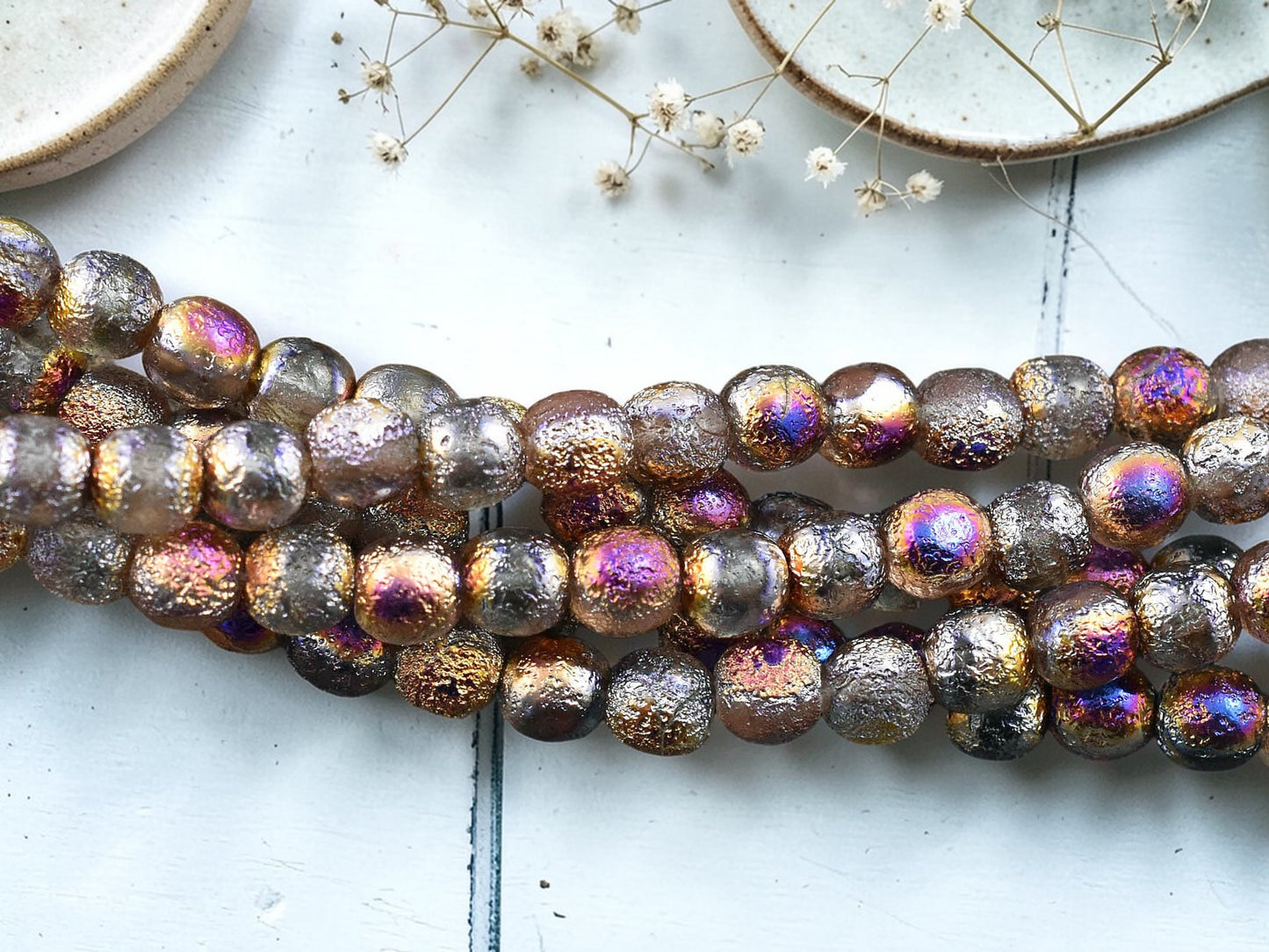 Etched Crystal Rainbow Marea Round Druk Beads -- 4mm or 6mm