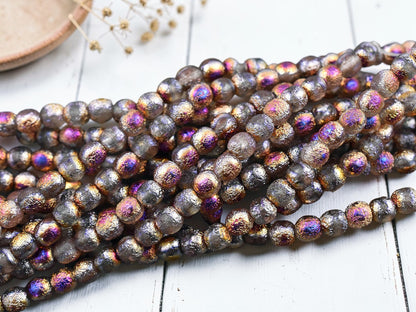 Etched Crystal Rainbow Marea Round Druk Beads -- 4mm or 6mm