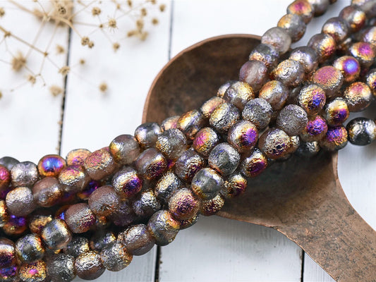 Etched Crystal Rainbow Marea Round Druk Beads -- 4mm or 6mm