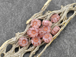 Czech Glass Beads - Small Flower Beads - Czech Glass Flowers - 7mm Hawaiian Flower Beads - Picasso Beads - 12pcs - (1980)