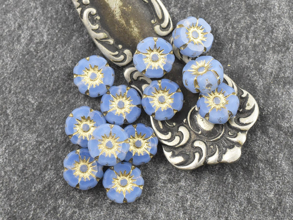 Czech Glass Beads - Small Flower Beads - Czech Glass Flowers - 7mm Hawaiian Flower Beads - Picasso Beads - 12pcs - (2049)
