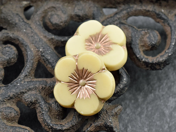 Hibiscus Beads - Picasso Beads - Czech Glass Beads - Flower Beads - Hawaiian Flower Beads - Czech Flowers - 21mm - 2pcs - (4347)