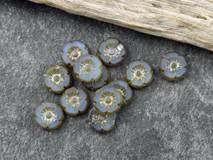 Picasso Beads - Czech Glass Beads - Czech Glass Flowers - 7mm Flower Beads - Blue Flower Beads - 12pcs - (4695)