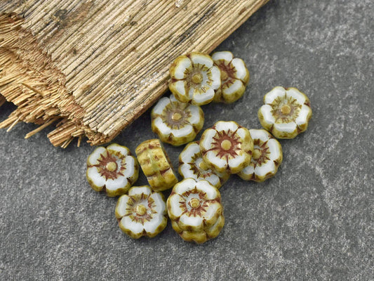 Picasso Beads - Czech Glass Beads - Czech Glass Flowers - 7mm Flower Beads - Blue Flower Beads - 12pcs - (421)