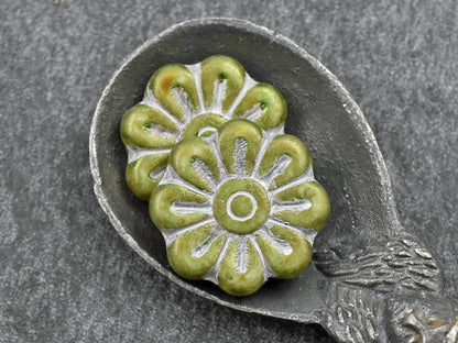 Flower Beads - Czech Glass Beads - Focal Beads - Czech Glass Flowers - Picasso Beads - Daisy Beads - 18mm - 6pcs - (2909)