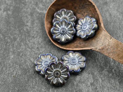 Czech Glass Beads - Flower Beads - Focal Beads - Czech Glass Flowers - Daisy Beads - 18mm - 6pcs - (A60)