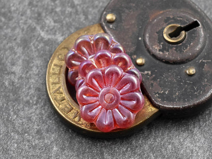 Flower Beads - Czech Glass Beads - Focal Beads - Czech Glass Flowers - Daisy Beads - 18mm - 6pcs - (6163)