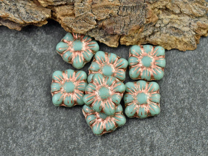 Picasso Beads - Czech Glass Beads - Flower Beads - Czech Glass Flowers - Square Flowers - 11mm Flower - 13pcs - (1555)