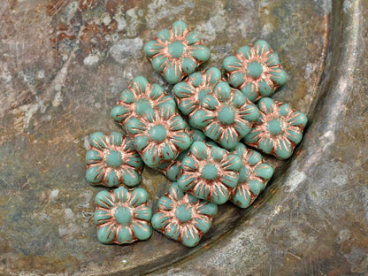 Picasso Beads - Czech Glass Beads - Flower Beads - Czech Glass Flowers - Square Flowers - 11mm Flower - 13pcs - (1555)