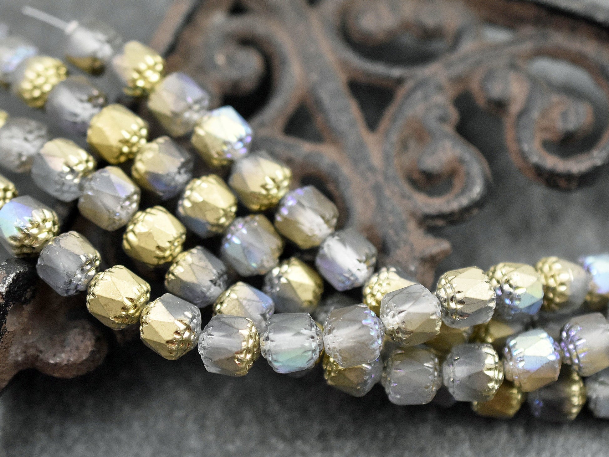 Czech Glass Beads - Cathedral Beads - Fire Polish Beads - Picasso Beads - 8mm - 20pcs - (4631)