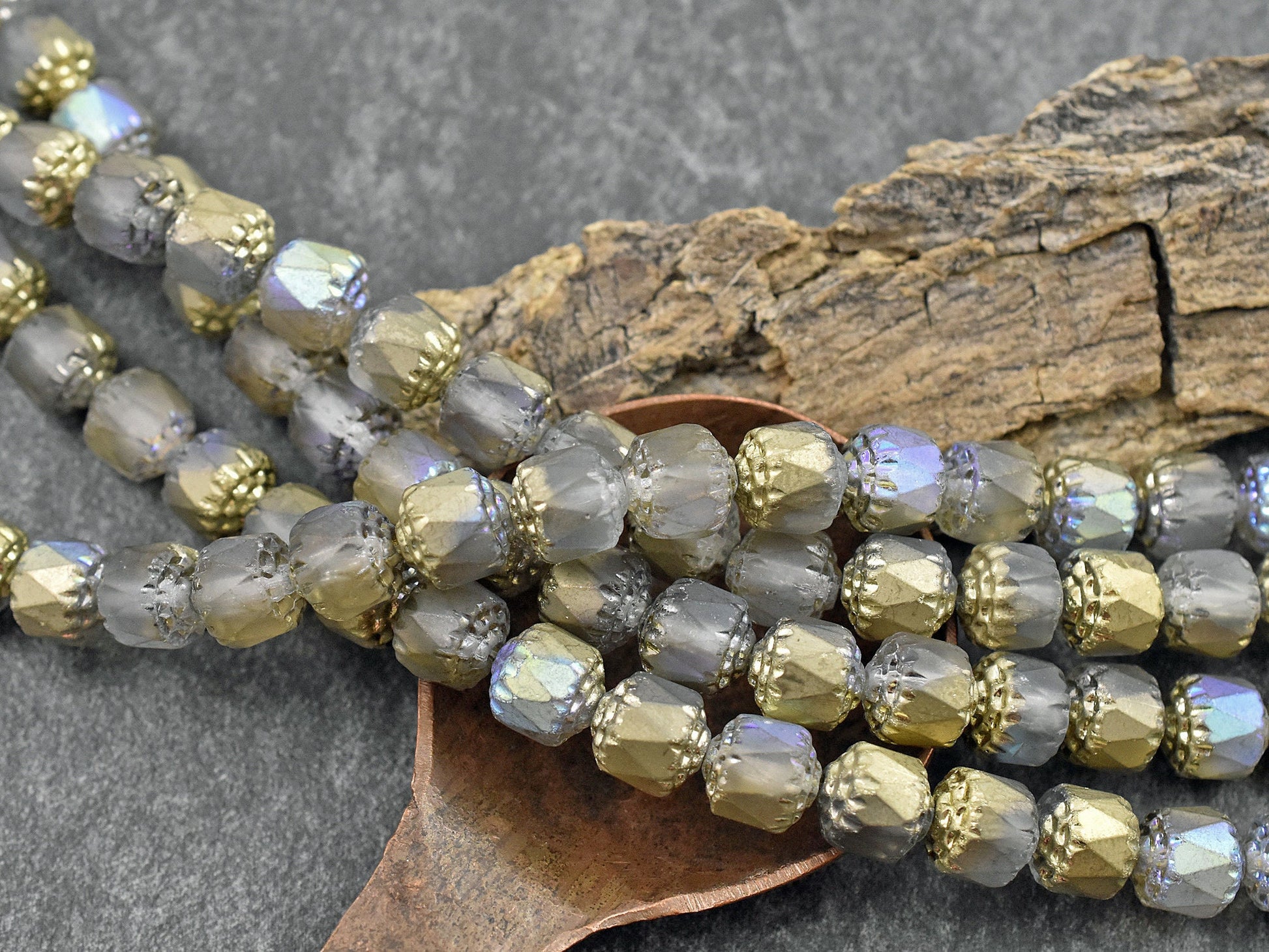 Czech Glass Beads - Cathedral Beads - Fire Polish Beads - Picasso Beads - 8mm - 20pcs - (4631)