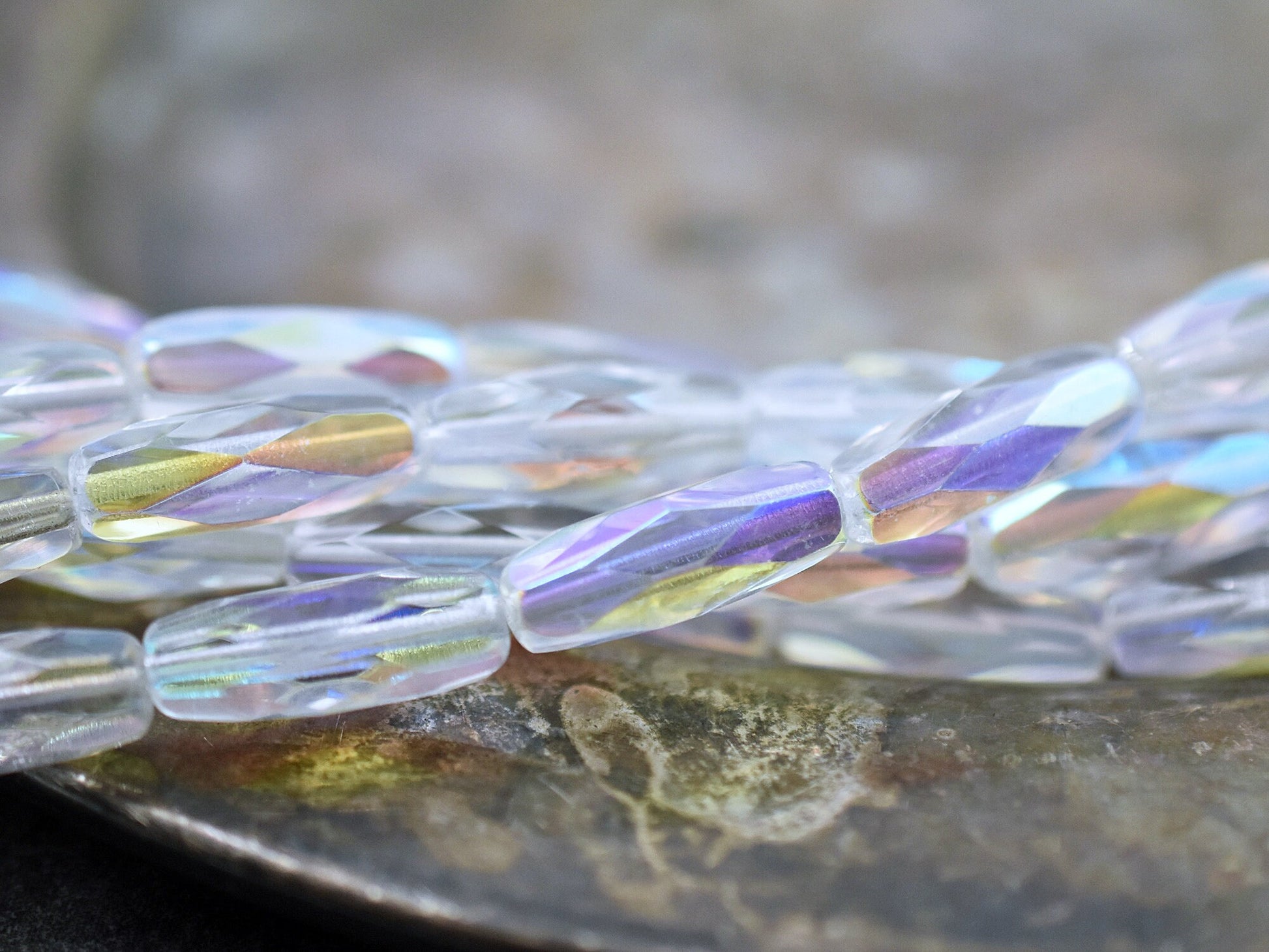 Czech Glass Beads - Fire Polish Beads - Spaghetti Beads - Oblong Beads - 15x6mm - 12pcs - (A75)