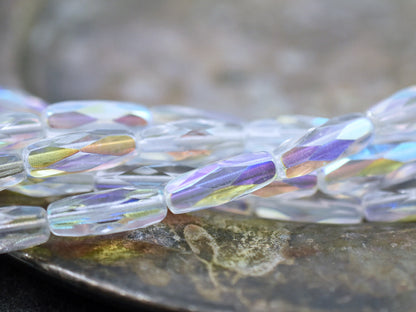 Czech Glass Beads - Fire Polish Beads - Spaghetti Beads - Oblong Beads - 15x6mm - 12pcs - (A75)