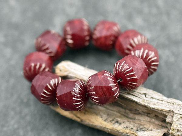 Czech Glass Beads - Picasso Beads - Fire Polished Beads - Chunky Beads - Center Cut - 10pcs - 10mm - (2665)