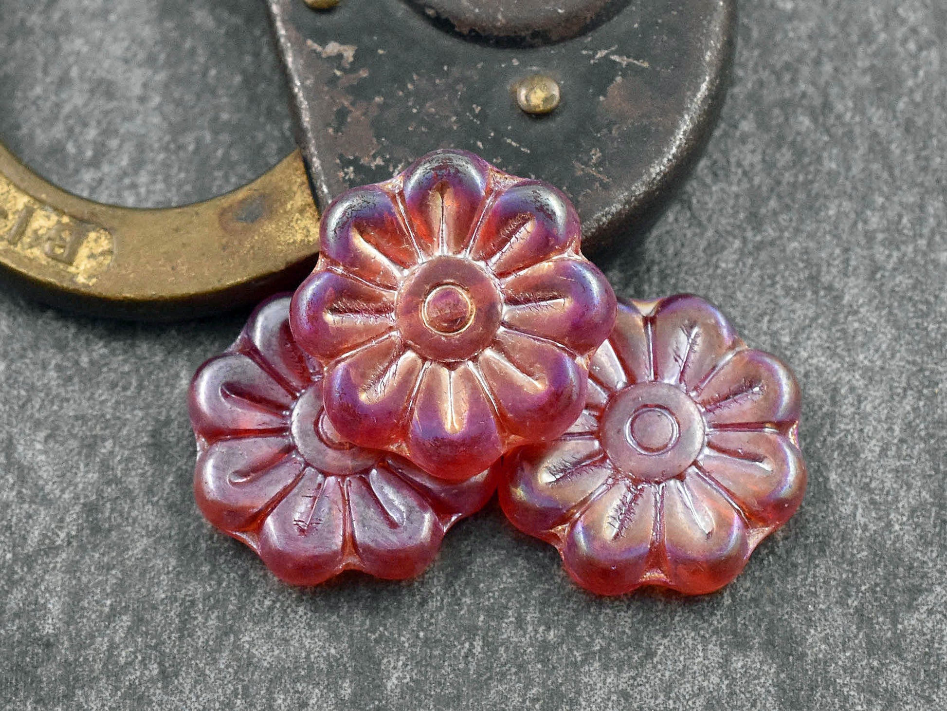 Flower Beads - Czech Glass Beads - Focal Beads - Czech Glass Flowers - Daisy Beads - 18mm - 6pcs - (6163)