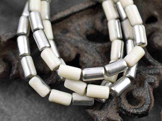 Czech Glass Beads - Spacer Beads - Tube Beads - Picasso Beads - 9x5mm - 16pcs - (960)