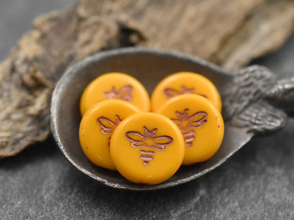 Bee Beads - Czech Glass Beads - Picasso Beads - Bumble Bee - Czech Glass Bee Coin - 12mm - 12pcs - (987)