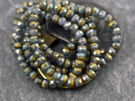 *30* 3x5mm Blended Green, Turquoise & Yellow Luster Fire Polished Rondelle Beads