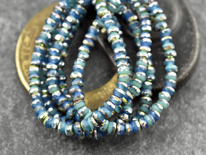 *50* 2x3mm Ocean Blue Opaline Vitrail Faceted Micro Spacer Beads