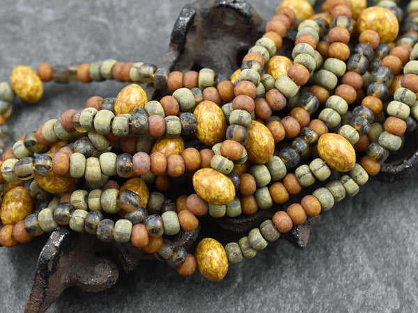 Picasso Seed Beads - Aged Picasso Beads - Czech Glass Beads - Size 3 Seed Beads - 3/0 - 18" Strand - (1721)