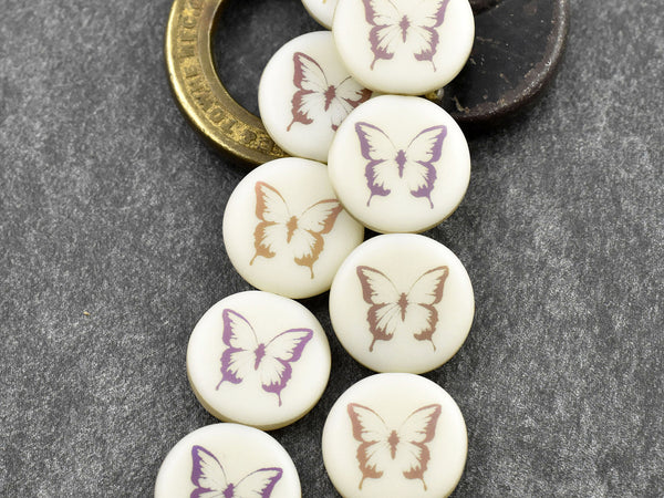 Czech Glass Beads - Butterfly Beads - Focal Beads - Laser Etched Beads - Coin Beads - 17mm - 8pcs - (A566)
