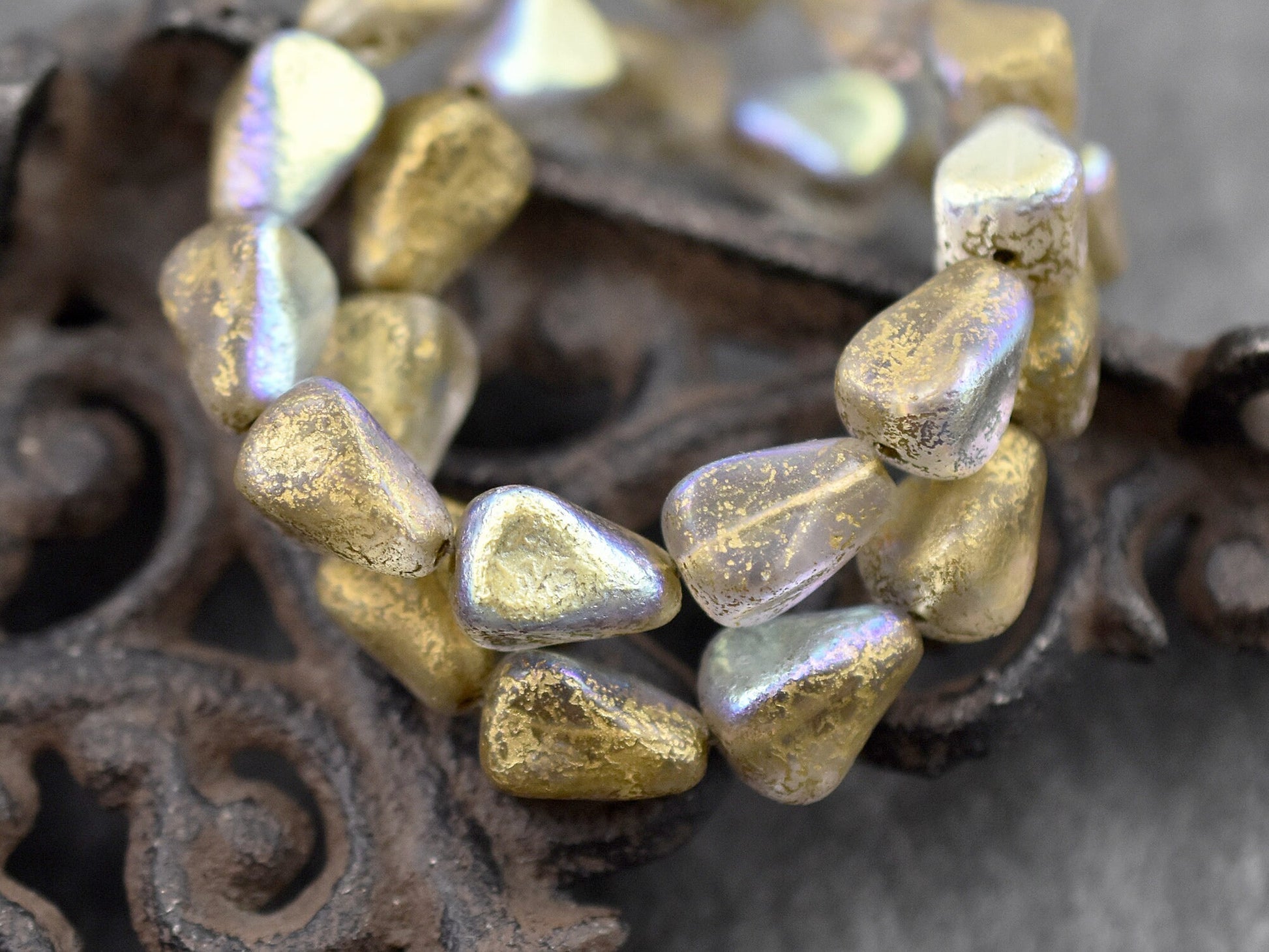 Czech Glass Beads - Picasso Beads - Drop Beads - Teardrop Beads - 12pcs - 13x12mm - (4892)