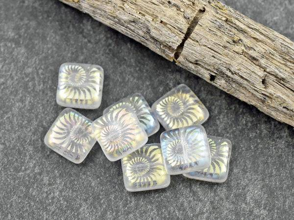 Czech Glass Beads - Nautilus Beads - Spiral Beads - Square Beads - Laser Etched Beads - 10mm - 12pcs - (5263)