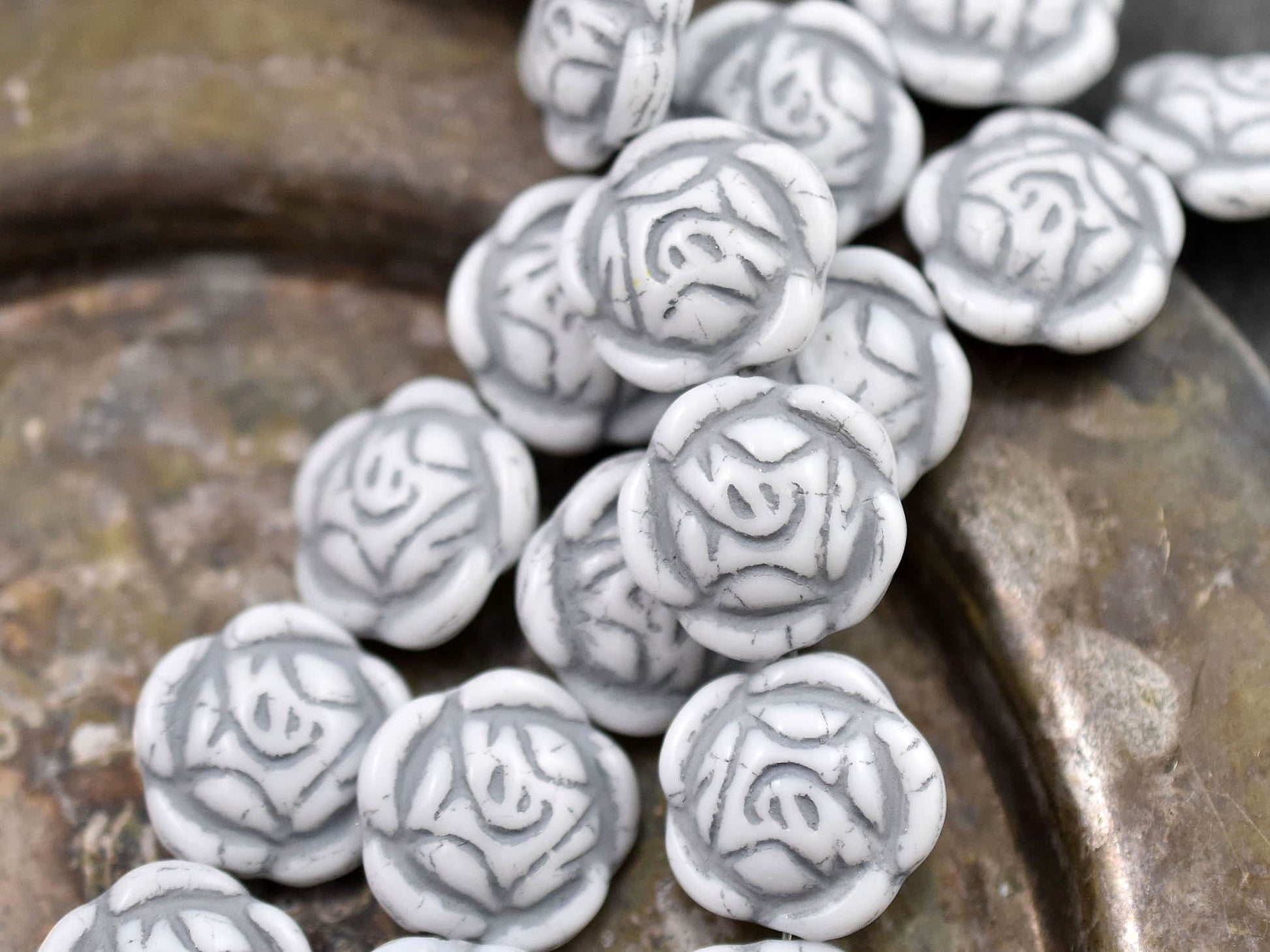 Czech Glass Beads - Picasso Beads - Coin Beads - Flower Beads - Rose Beads - 17mm - 6pcs (3139)