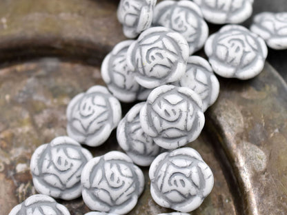 Czech Glass Beads - Picasso Beads - Coin Beads - Flower Beads - Rose Beads - 17mm - 6pcs (3139)