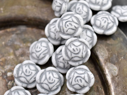Czech Glass Beads - Picasso Beads - Coin Beads - Flower Beads - Rose Beads - 17mm - 6pcs (3139)