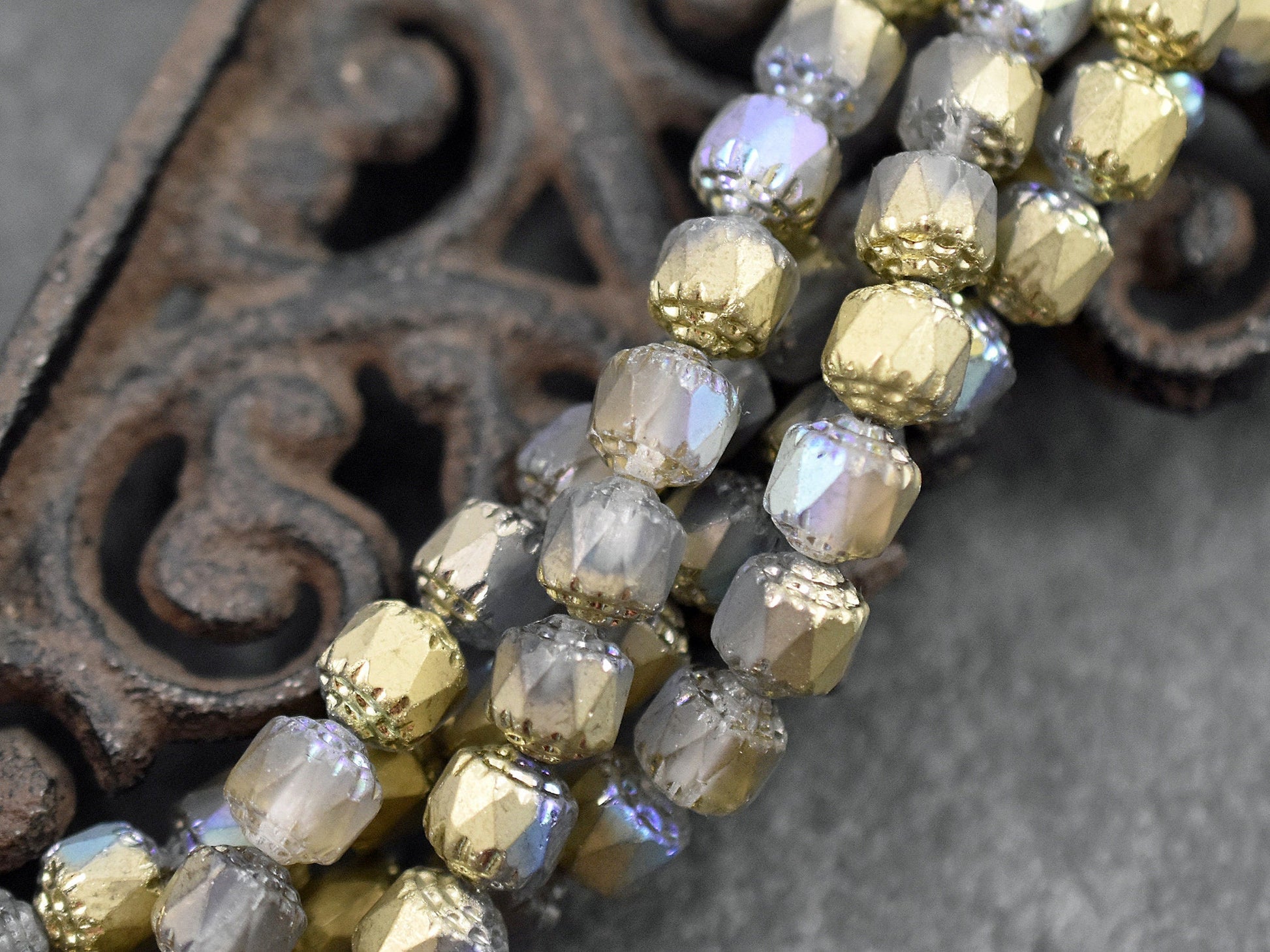 Czech Glass Beads - Cathedral Beads - Fire Polish Beads - Picasso Beads - 8mm - 20pcs - (4631)