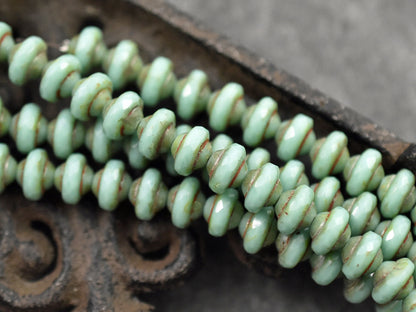 Picasso Beads - Czech Glass Beads - Saturn Beads - UFO Beads - Fire Polish Beads - 6x8mm - 15pcs - (785)