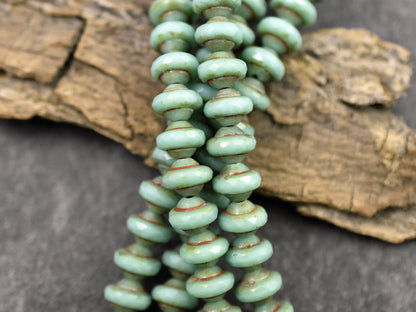 Picasso Beads - Czech Glass Beads - Saturn Beads - UFO Beads - Fire Polish Beads - 6x8mm - 15pcs - (785)