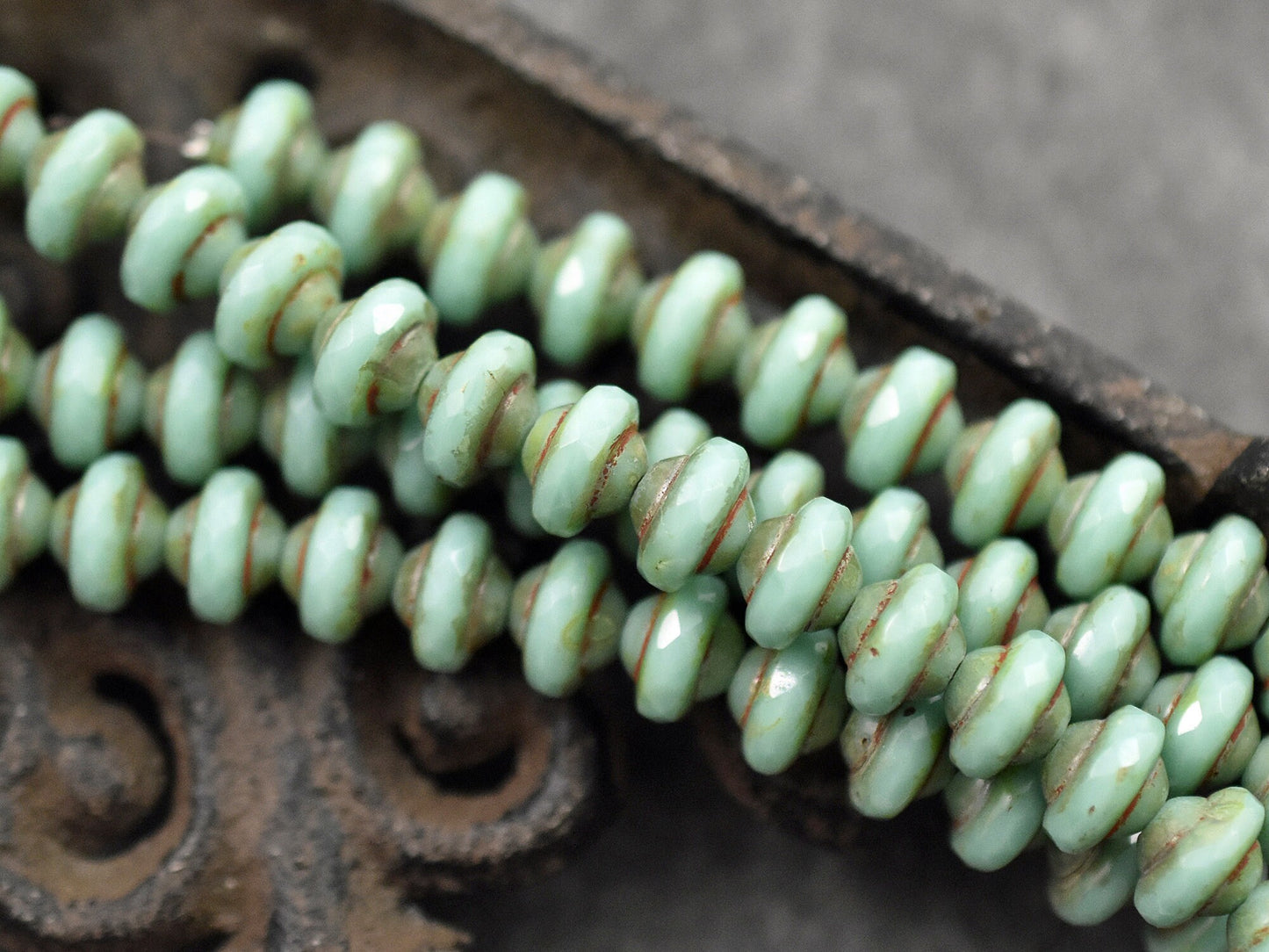 Picasso Beads - Czech Glass Beads - Saturn Beads - UFO Beads - Fire Polish Beads - 6x8mm - 15pcs - (785)