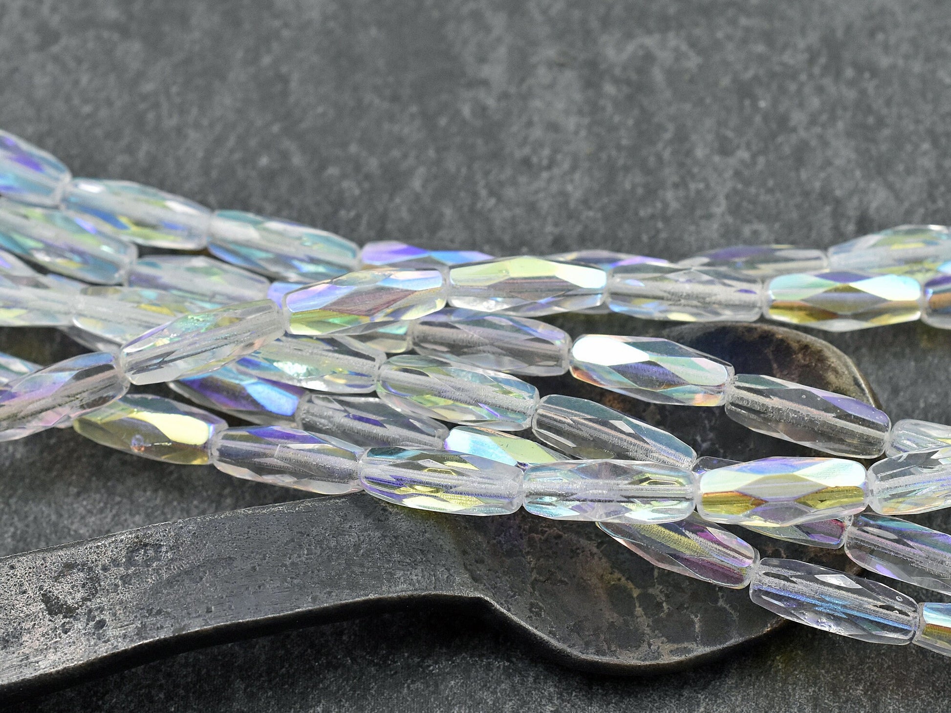 Czech Glass Beads - Fire Polish Beads - Spaghetti Beads - Oblong Beads - 15x6mm - 12pcs - (A75)