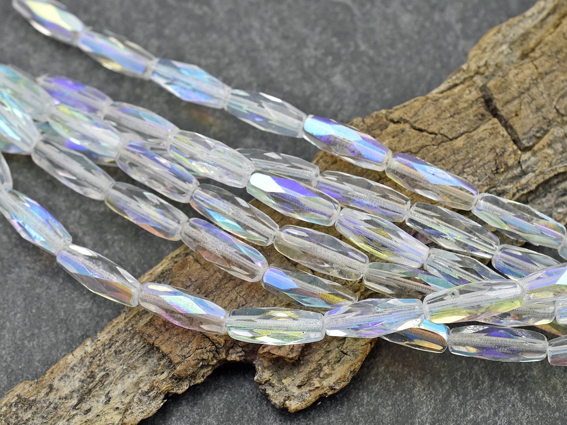 Czech Glass Beads - Fire Polish Beads - Spaghetti Beads - Oblong Beads - 15x6mm - 12pcs - (A75)