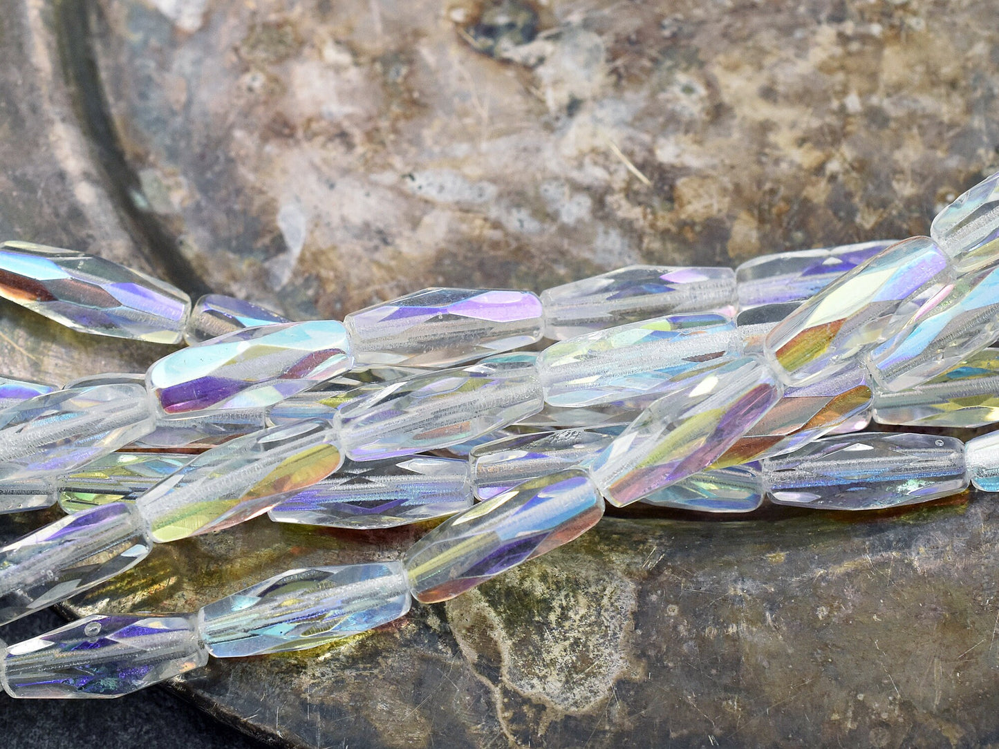 Czech Glass Beads - Fire Polish Beads - Spaghetti Beads - Oblong Beads - 15x6mm - 12pcs - (A75)