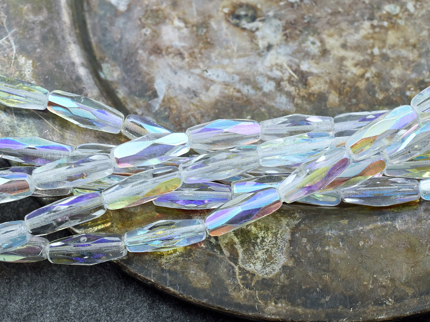 Czech Glass Beads - Fire Polish Beads - Spaghetti Beads - Oblong Beads - 15x6mm - 12pcs - (A75)