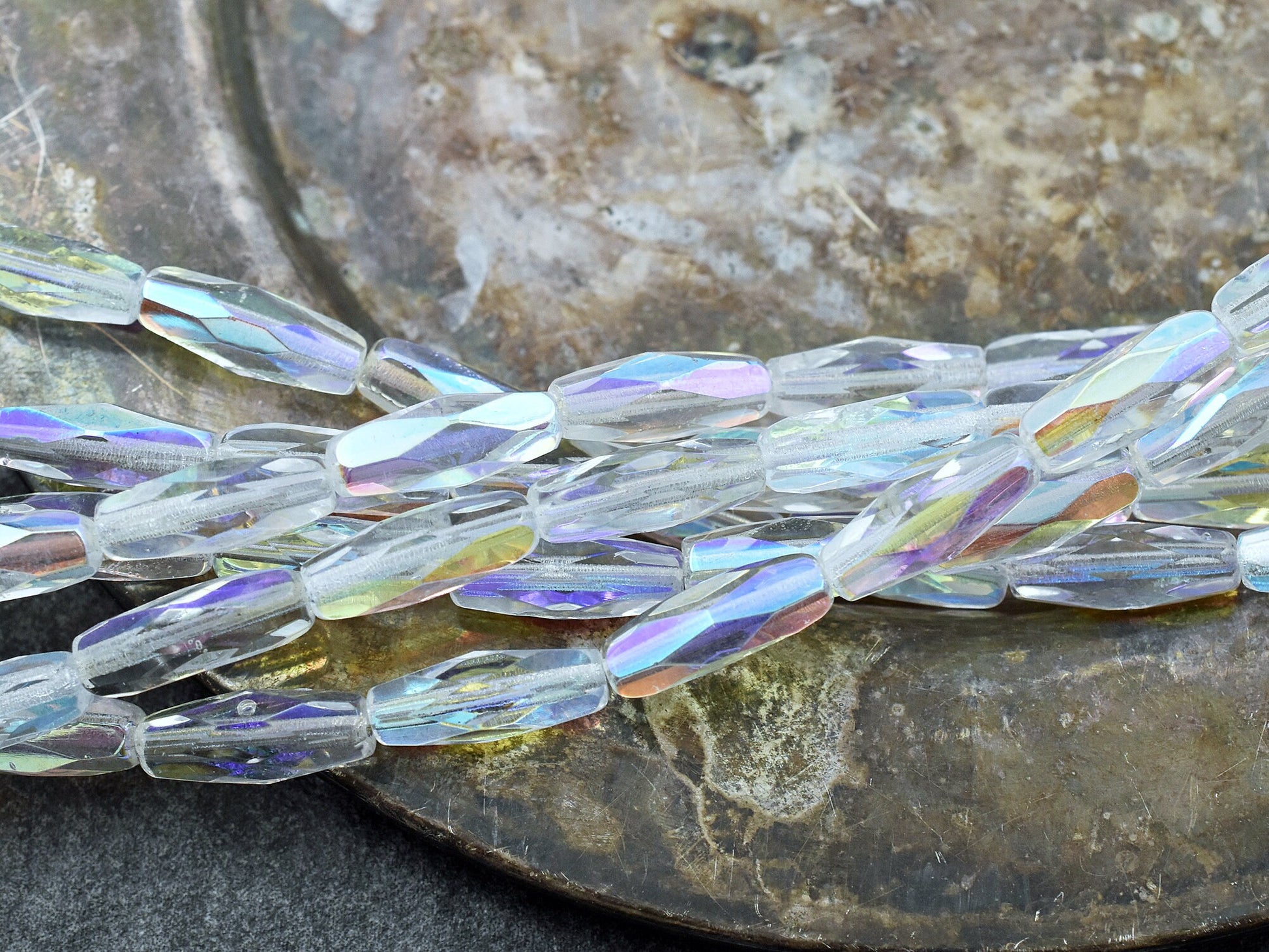 Czech Glass Beads - Fire Polish Beads - Spaghetti Beads - Oblong Beads - 15x6mm - 12pcs - (A75)